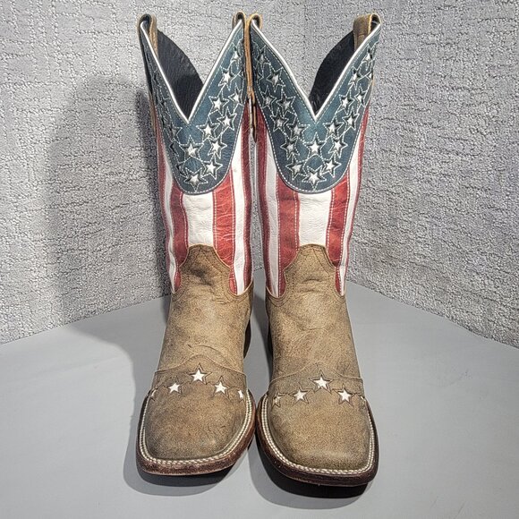 JB Dillon Men’s 9 D Distressed American Flag Patriotic Square Toe Cowboy Boots - Picture 8 of 9